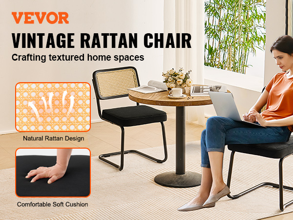 VEVOR Rattan Chairs, Set of 2, Mid Century Modern Dining Chair, Upholstered Velvet Accent Chair ...