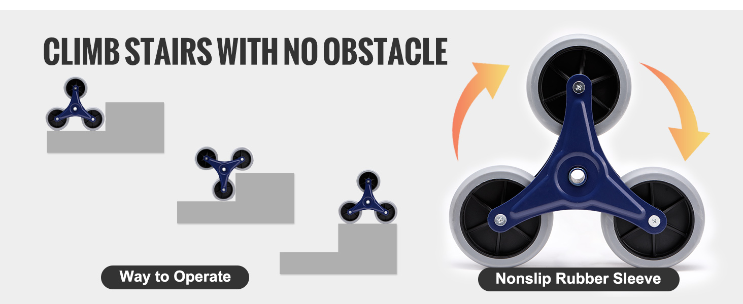 VEVOR stair climbing cart: easy stair navigation with nonslip rubber sleeve wheels.