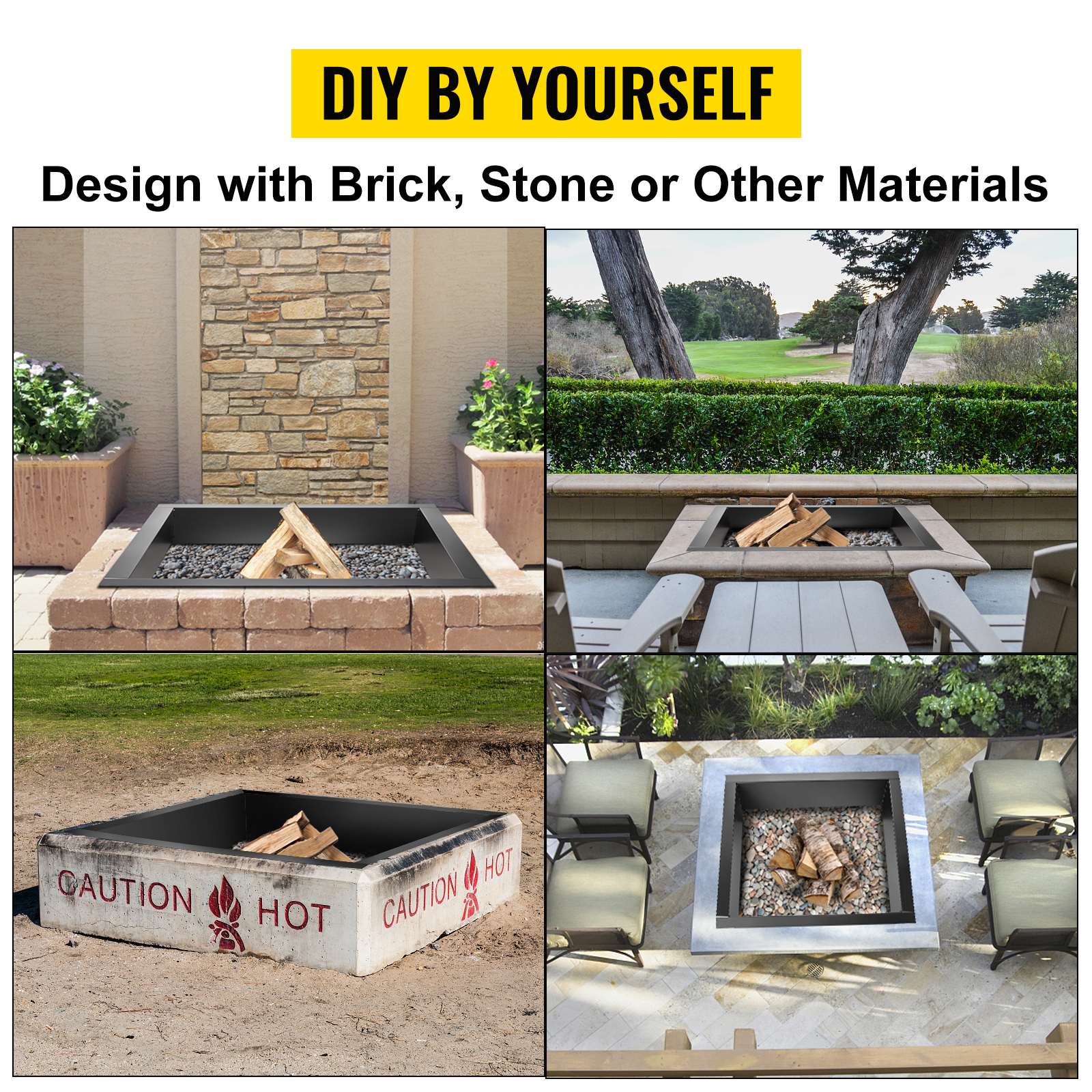 diy VEVOR fire pit ring designs with brick, stone, and other materials.