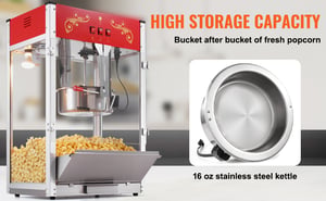 Machine à Popcorn 2,5 Oz (70g) - Bouilloire Inox, Plateau Amovible - 220-240V - Jusqu'à 10 Tasses Par Lot