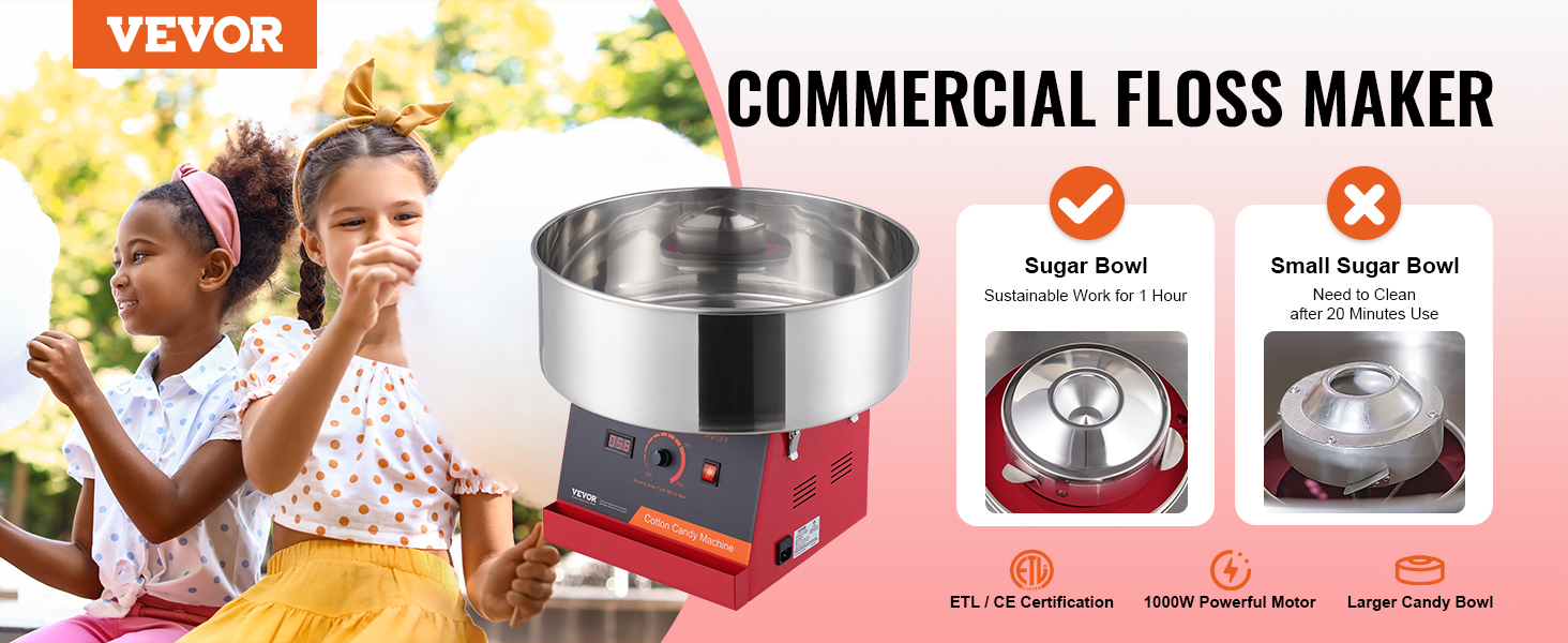 VEVOR Electric Cotton Candy Machine, 1000W Candy Floss Maker