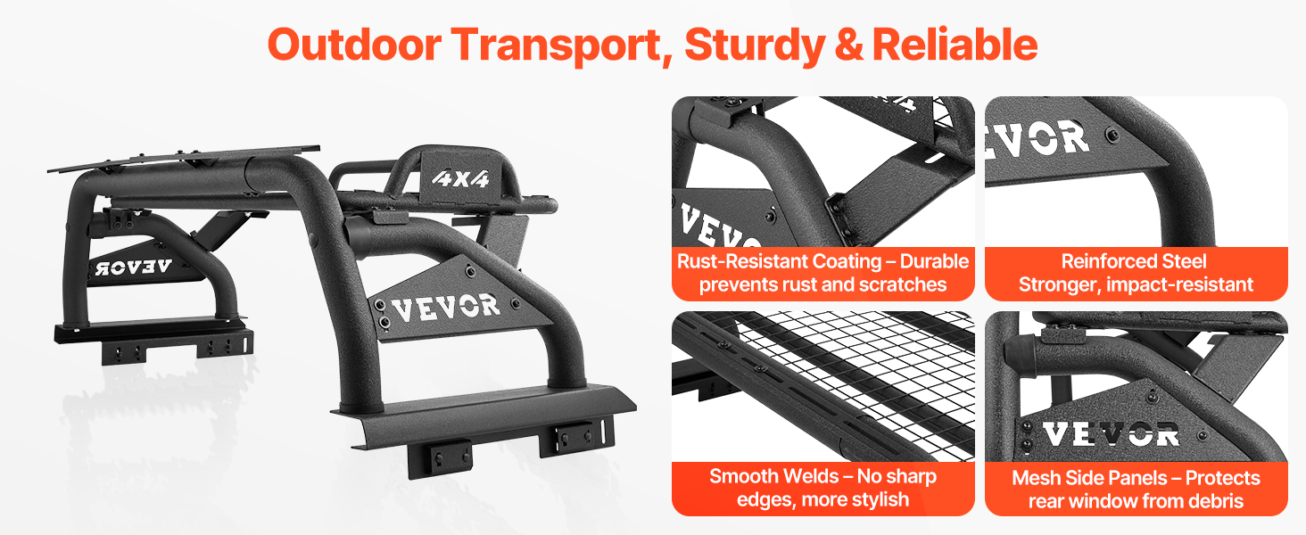 VEVOR Truck Bed Roll Bar Universal Chase Rack for Full-Size Pickup Carbon Steel