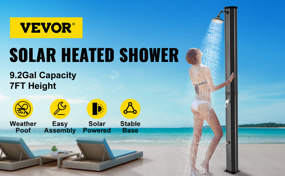 VEVOR Solar Heated Shower, 9.2Gal Outdoor Solar Shower, 7FT Solar ...
