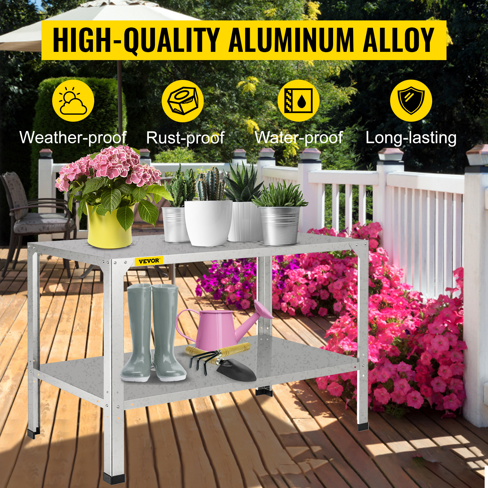 VEVOR Potting Bench, 46" L x 20" W x 32" H, Galvanized Steel Outdoor ...