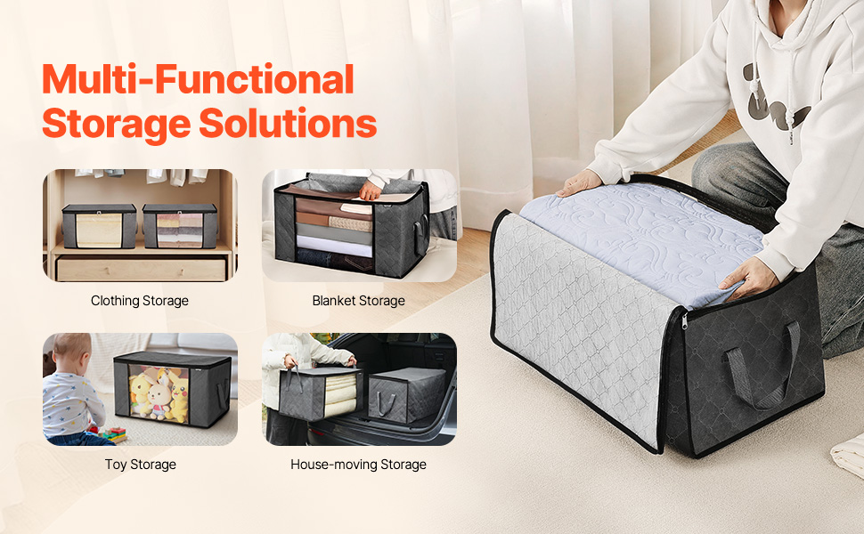 6 Packs 60L Oversized Blanket Storage Bags Sturdy Fabric Clothes ...