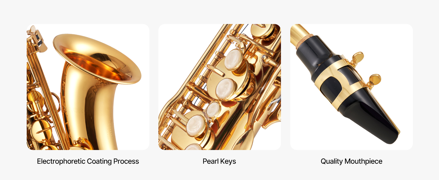 Gold Brass Tenor Saxophone B Flat Sax Beginner Kit with Case Straps ...