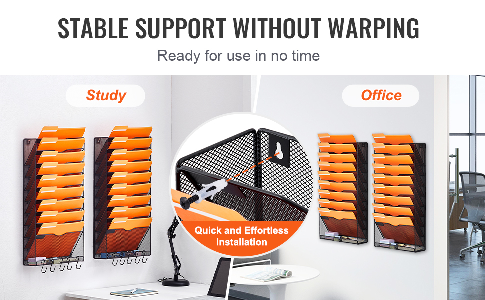 VEVOR File Wall Rack, Two-Piece 10 Pockets Mesh Wall File Holder, Wall ...