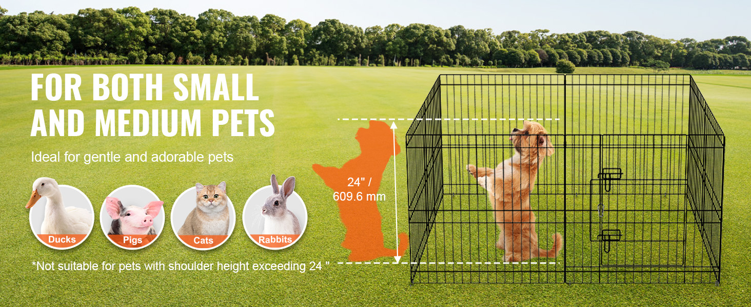 VEVOR dog playpen for small and medium pets, including ducks, pigs, cats, and rabbits.