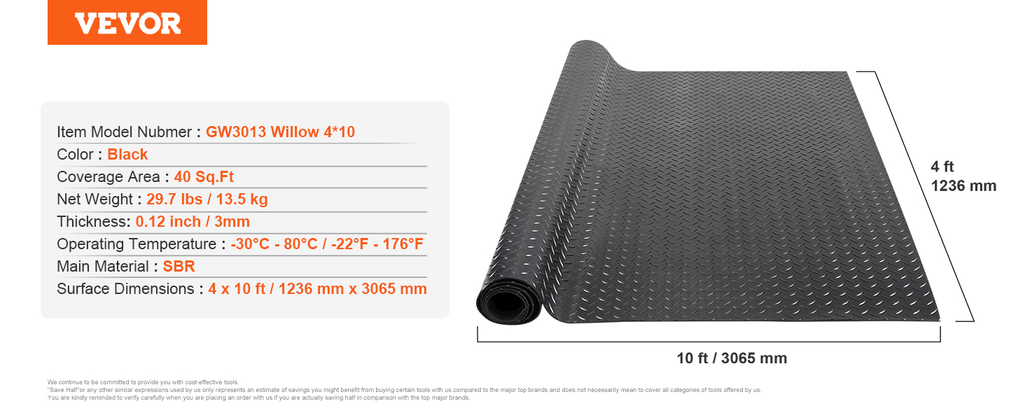 VEVOR Tapis De Sol De Garage 2235,2x6096x2,4 Mm Tapis Protection