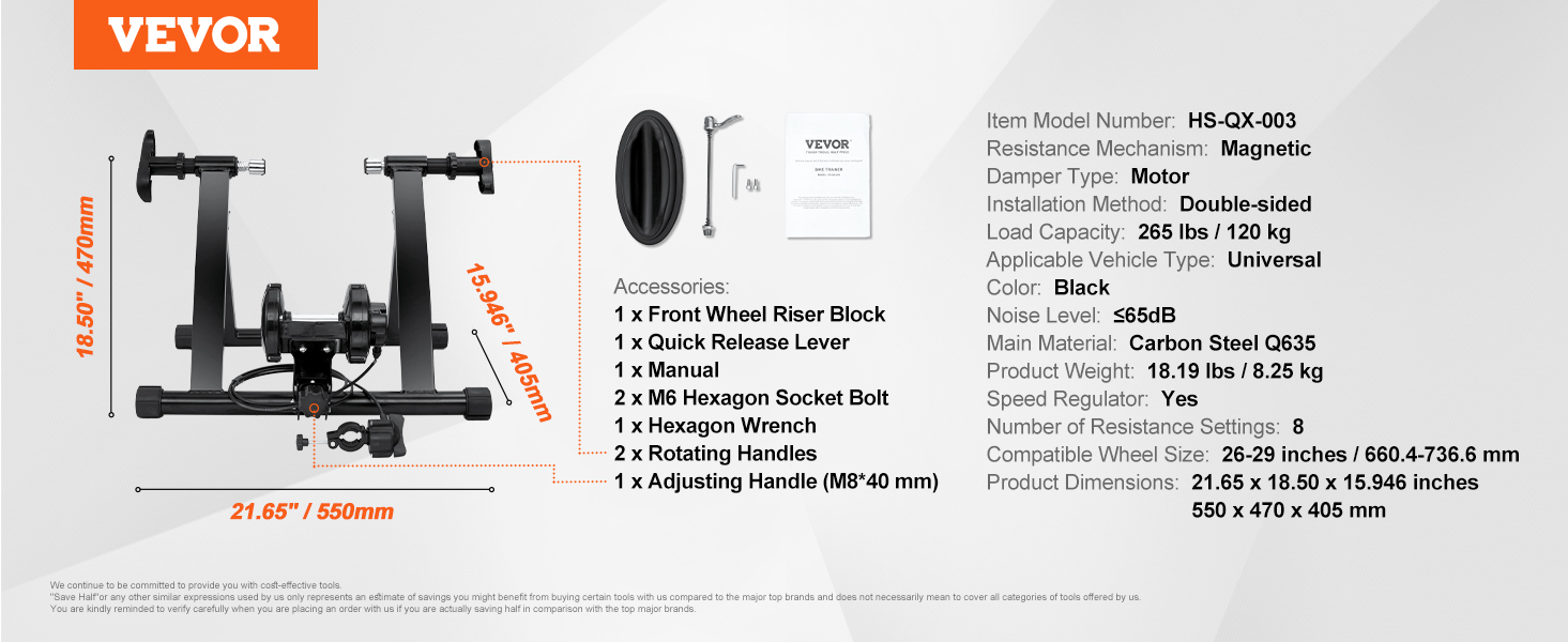 VEVOR Rullo Cicloallenatore Magnetico Per Bici – 6 Livelli Di Resistenza, Pieghevole, Per Ruote 26”-29”