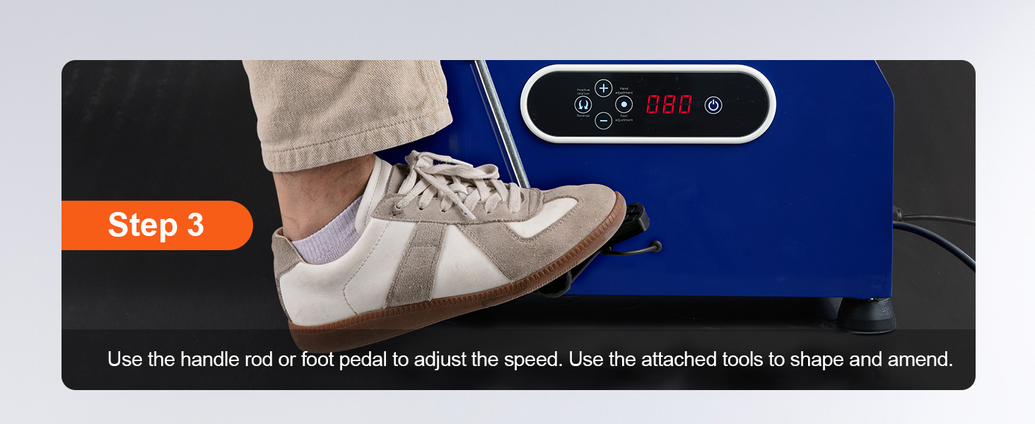 Крок 3: Відрегулюйте швидкість гончарного круга VEVOR 450 Вт за допомогою педалі або ручки.