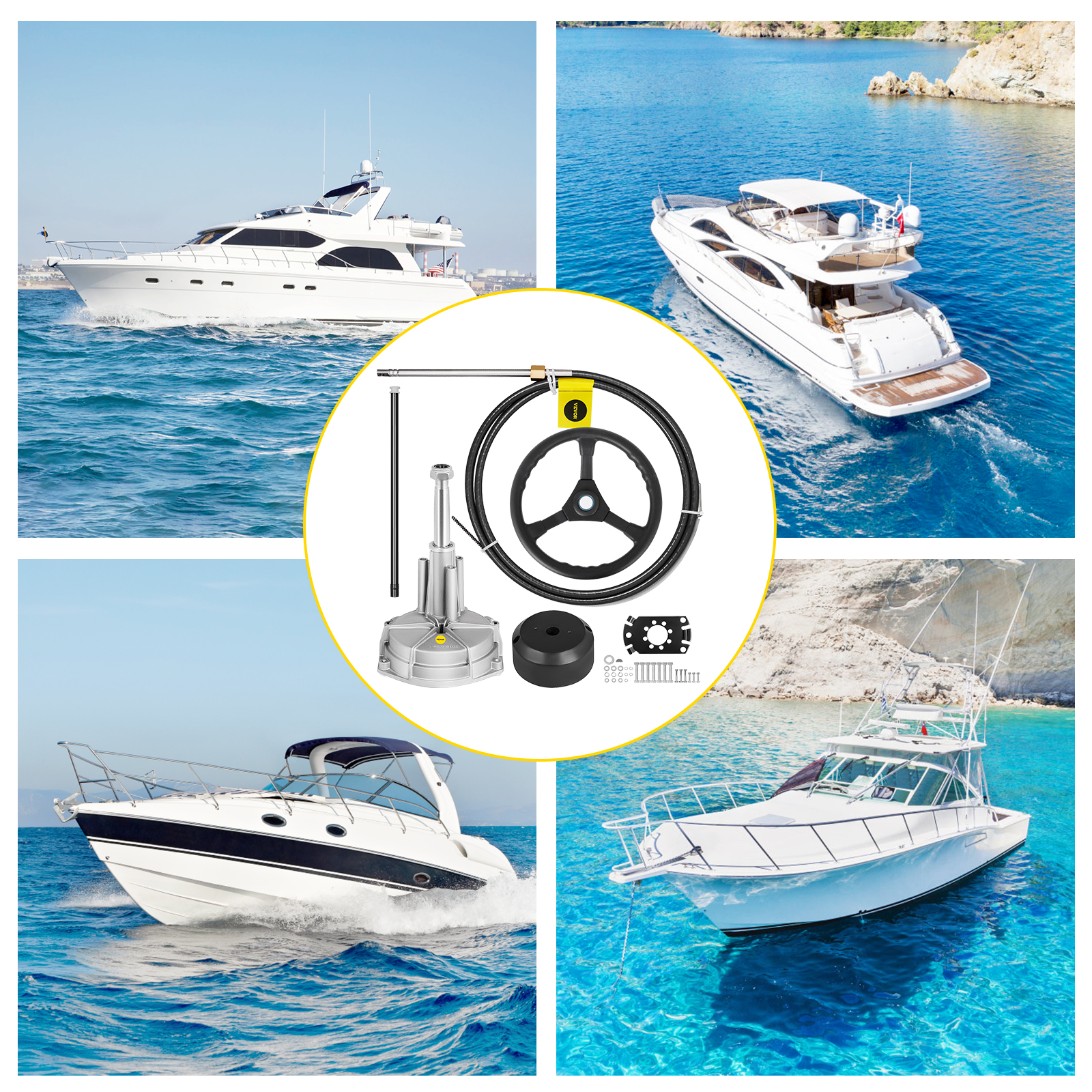 VEVOR Outboard Steering System 16ft Marine Steering Kit With 13in Wheel Durable Boat Steering Cable