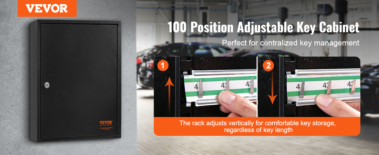 VEVOR key cabinet with 100 adjustable positions, ideal for centralized key management in any workspace.