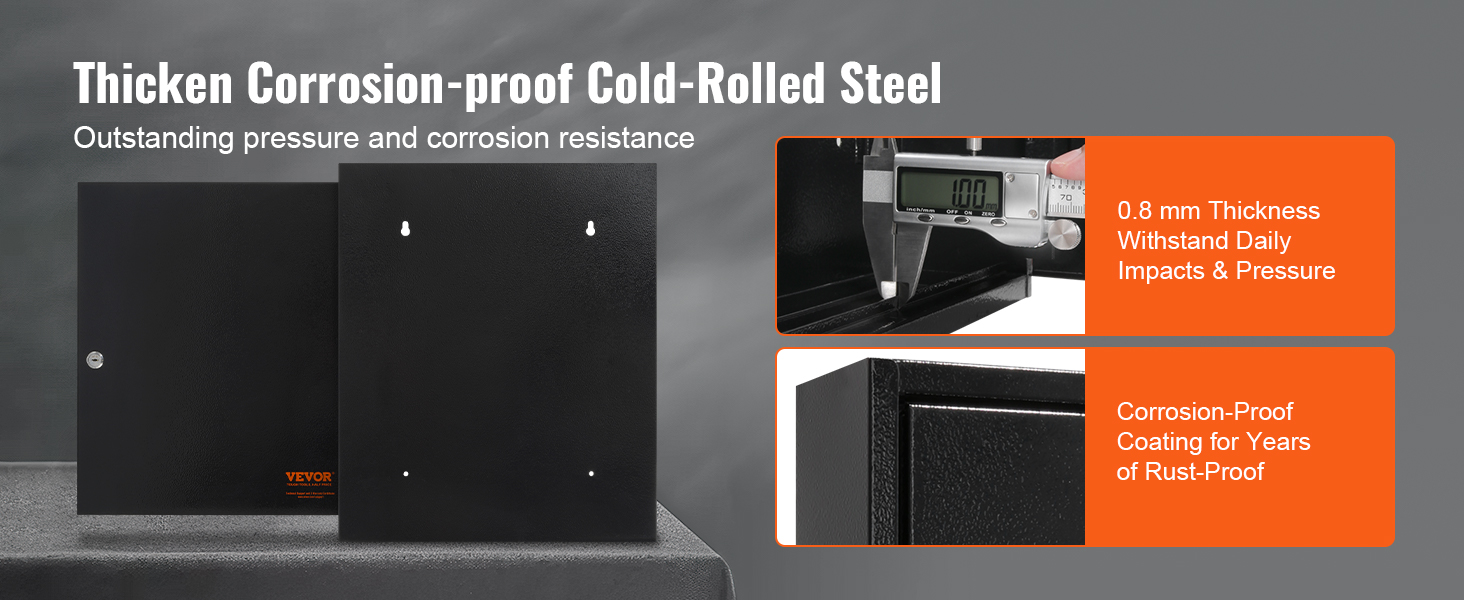VEVOR key cabinet made of thicken corrosion-proof cold-rolled steel, 0.8 mm thickness for durability.