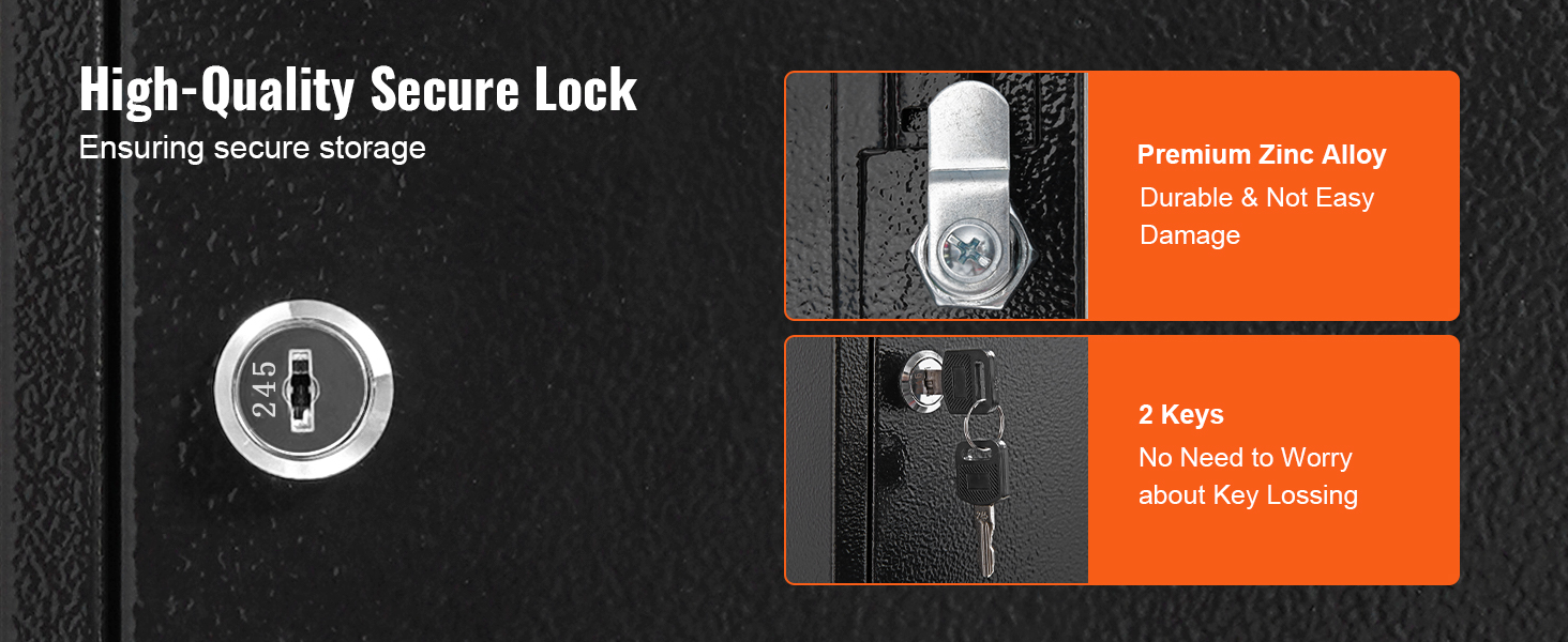 high-quality secure lock for VEVOR key cabinet made of premium zinc alloy, includes 2 spare keys.