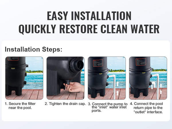 easy installation guide for VEVOR cartridge pool filter to quickly restore clean pool water.