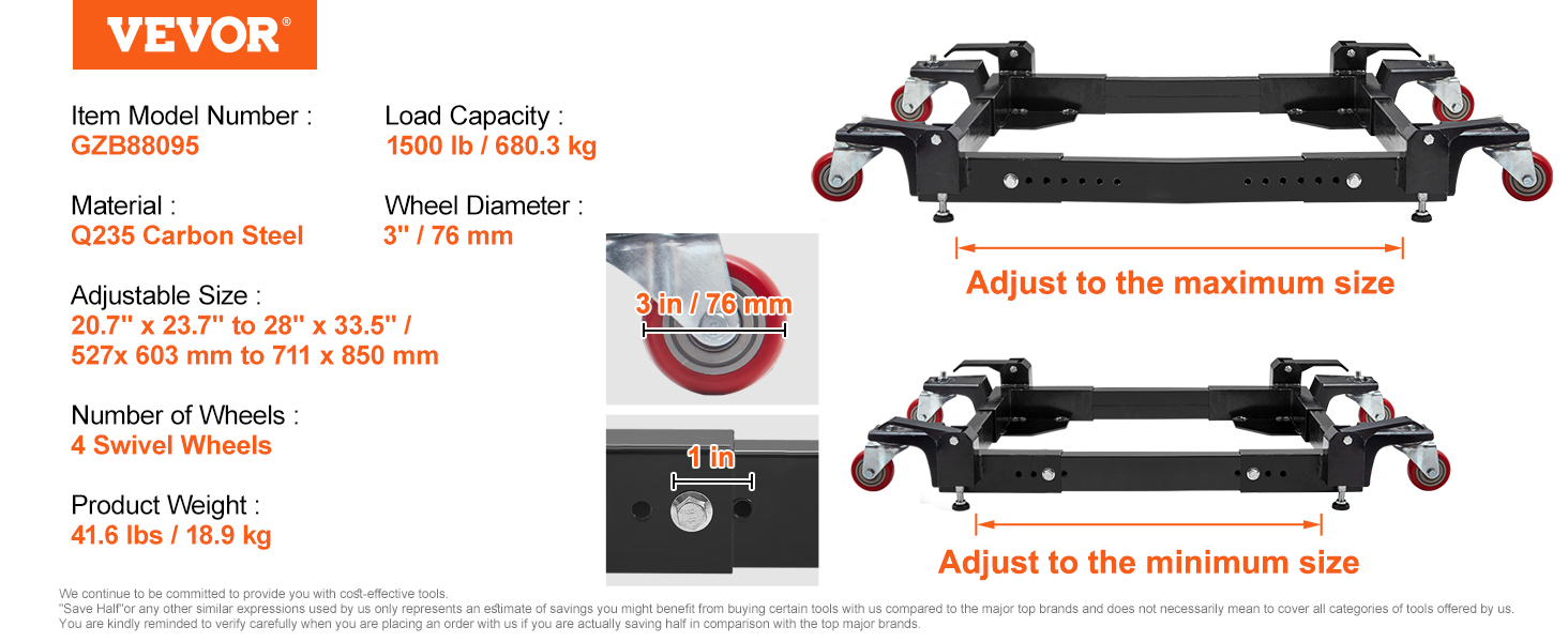 VEVOR Mobile Base, 1500 lbs Capacity, Adjustable from 20.7