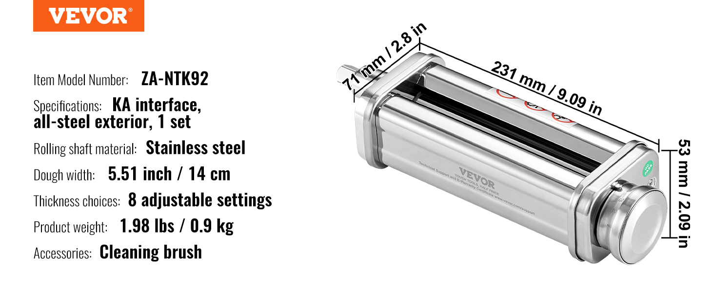 VEVOR Pasta Opzetstuk Voor KitchenAid Staande Mixer, 3 In 1 Roestvrijstalen Pastarolsnijder Set Inclusief Pastabeelrol Spaghetti En Fettuccinesnijder 8 Verstelbare Dikte Knop Pastamachine 750964055