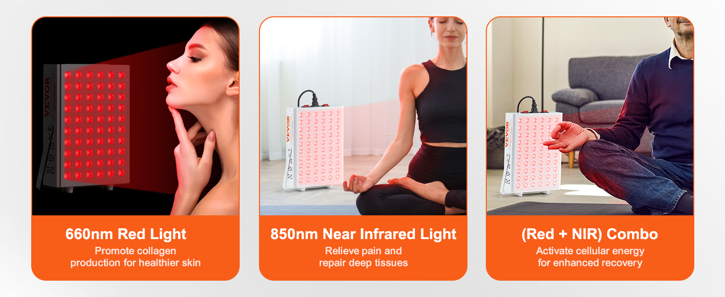 VEVOR Red Light Therapy for Body Face, 60 Dual-Chip LEDs, Red 660nm ...