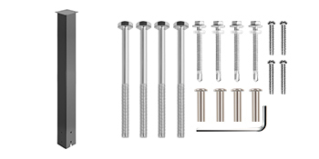 VEVOR mailbox post with screws, bolts, and hex key set for installation.
