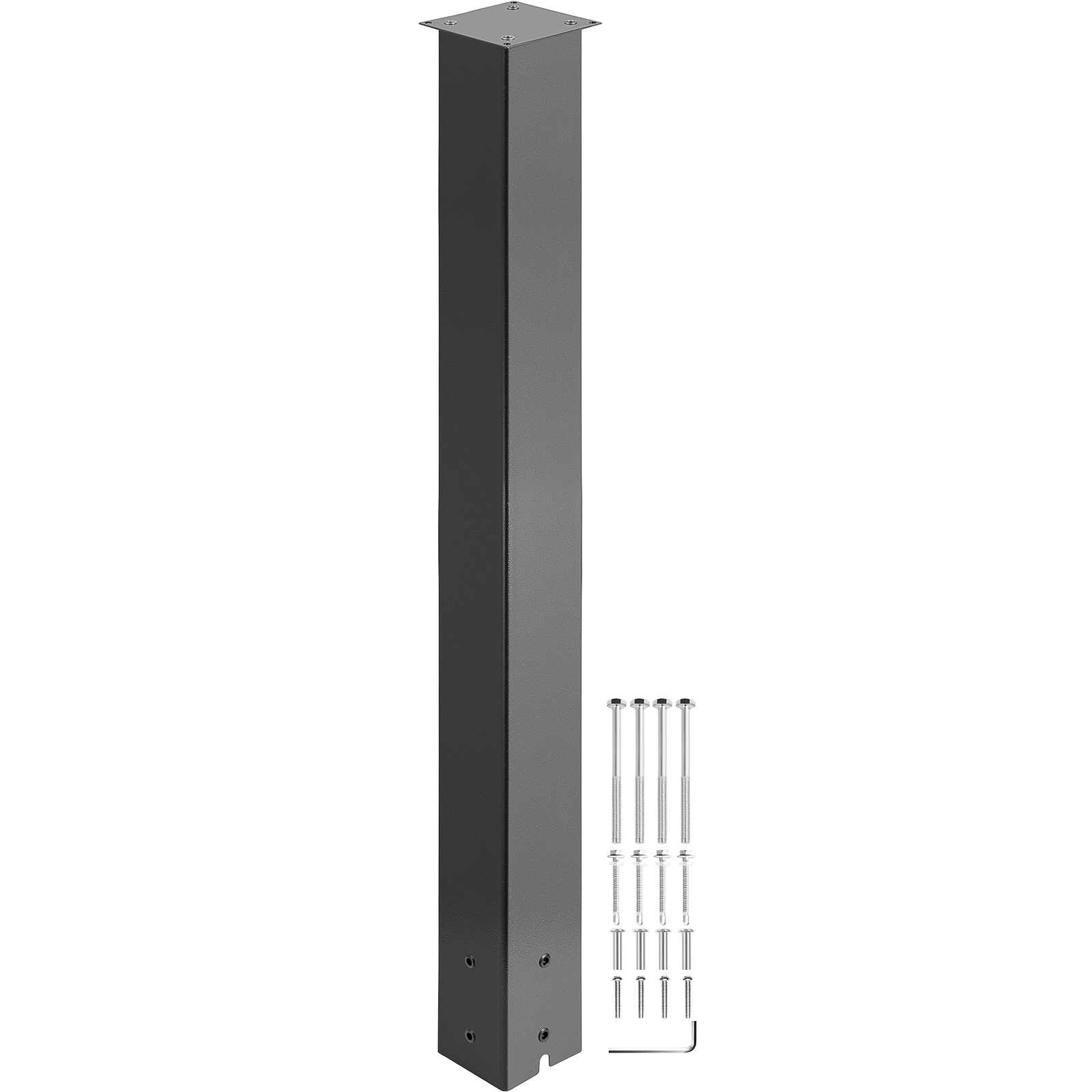 black VEVOR mailbox post with mounting hardware and screws on white background.