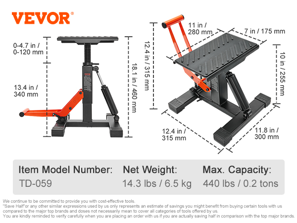 DAOHHFO Support Moto Cross Dirt Bike Stand Lift Jack - Table Levage Réglable 150 Kg Acier