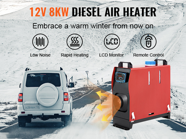 Anbull Chauffage Diesel Voiture 12V 8kW - Réchauffeur D'Air Avec Écran LCD Bleu, 4 Sorties D'Air, Télécommande 50m