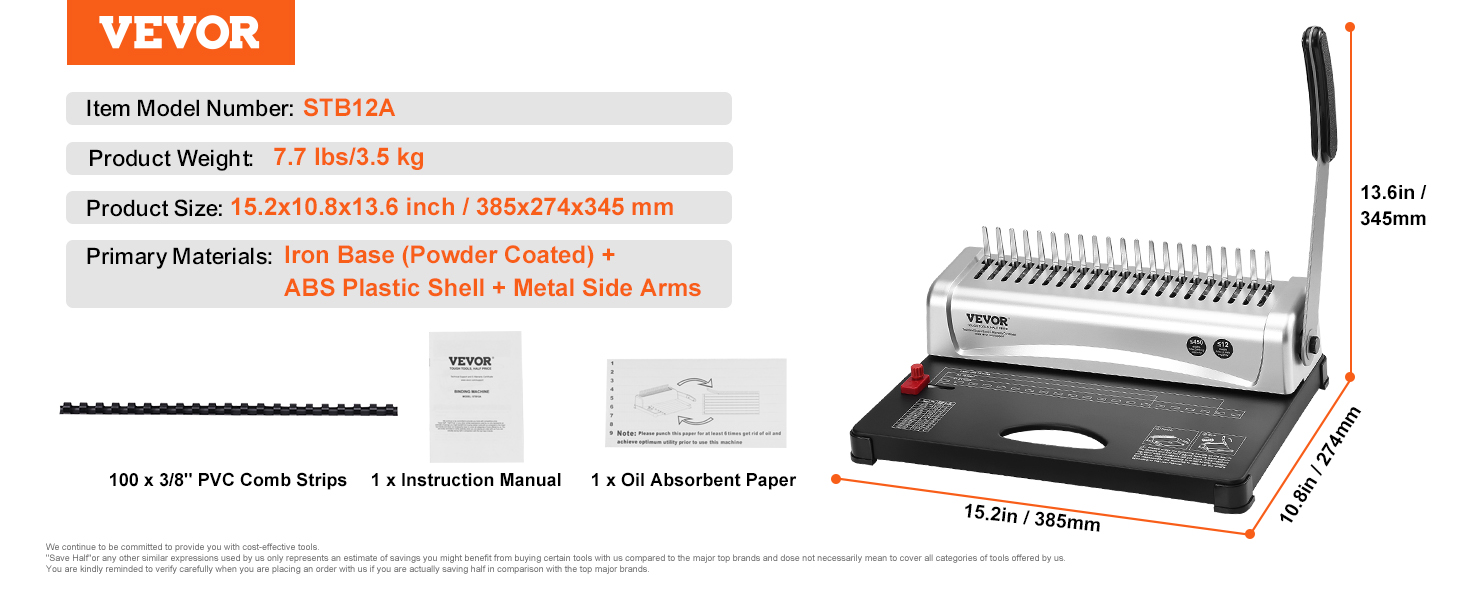 VEVOR Binding Machine, Comb Binding Machine 21-Holes Binding 450 Sheets ...