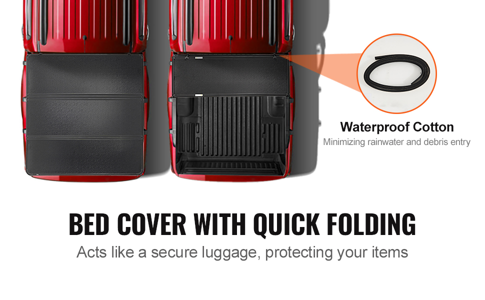VEVOR tundra truck bed cover showcasing quick folding and waterproof cotton for protection.