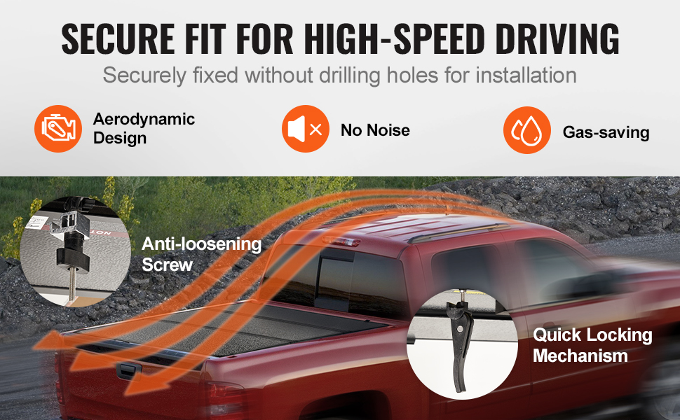 secure VEVOR tri-fold truck bed tonneau cover with aerodynamic design, anti-loosening screw