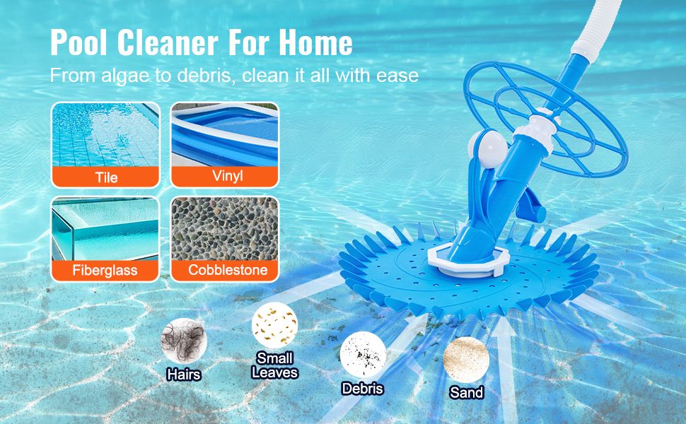 VEVOR Automatic Suction Pool Cleaner, Low Noise Pool Vacuum Cleaner ...