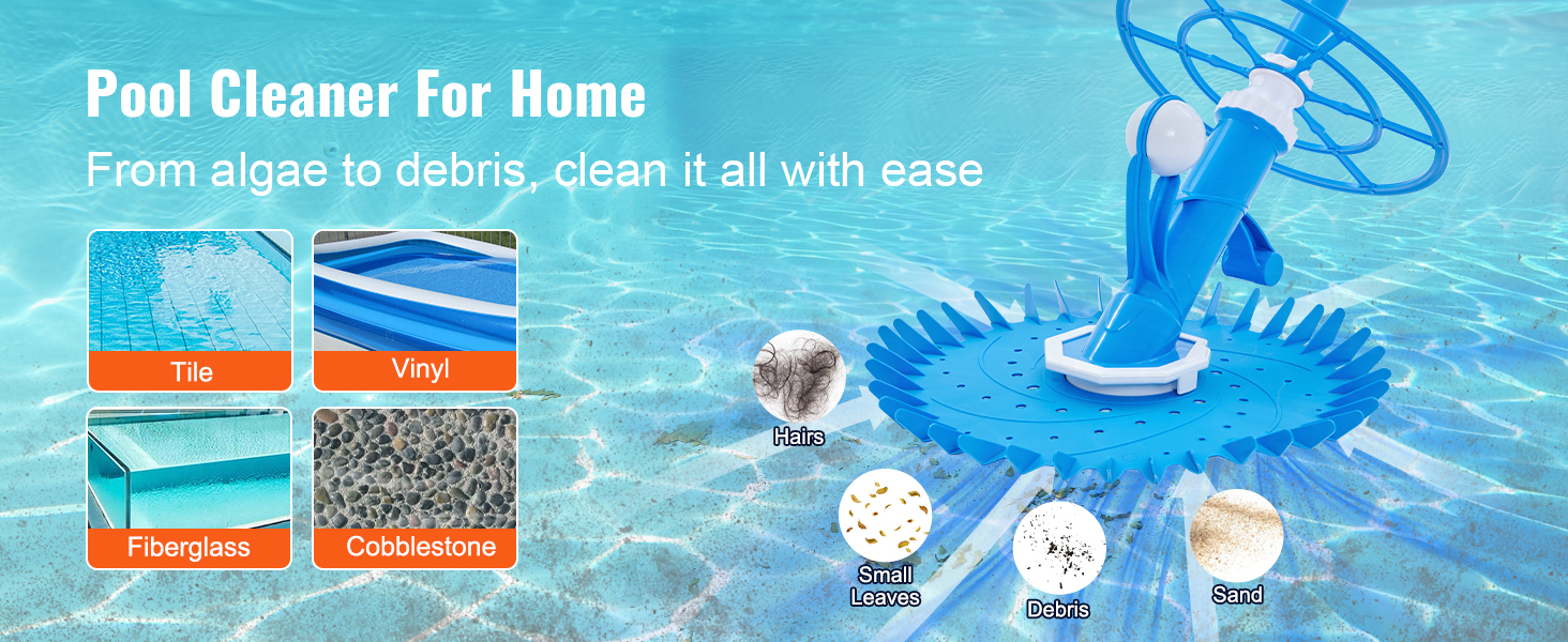 VEVOR Automatic Suction Pool Cleaner, Low Noise Pool Vacuum Cleaner ...