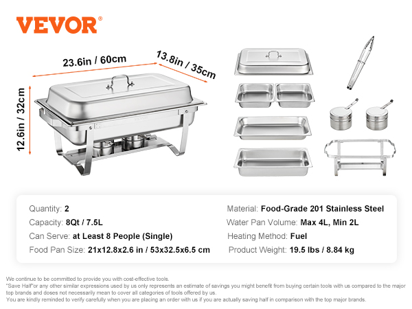 ROVSUN Scaldavivande Da Buffet 5 Qt – 2 Pezzi In Acciaio Inox, Con Vassoi Per Cibo E Acqua, Copertura A Specchio, Ideale Per Feste E Banchetti - 4