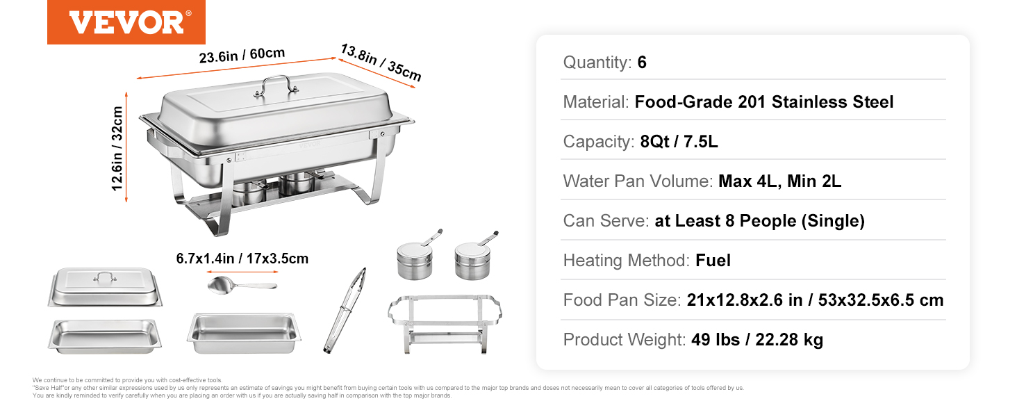VEVOR Chafing Dish Buffet Food Warmer  7,5 L , 2-pack Met 2 Grote Pannen Rechthoekige Cateringwarmtedispenser Met Deksel En Brandstofhouder Voor