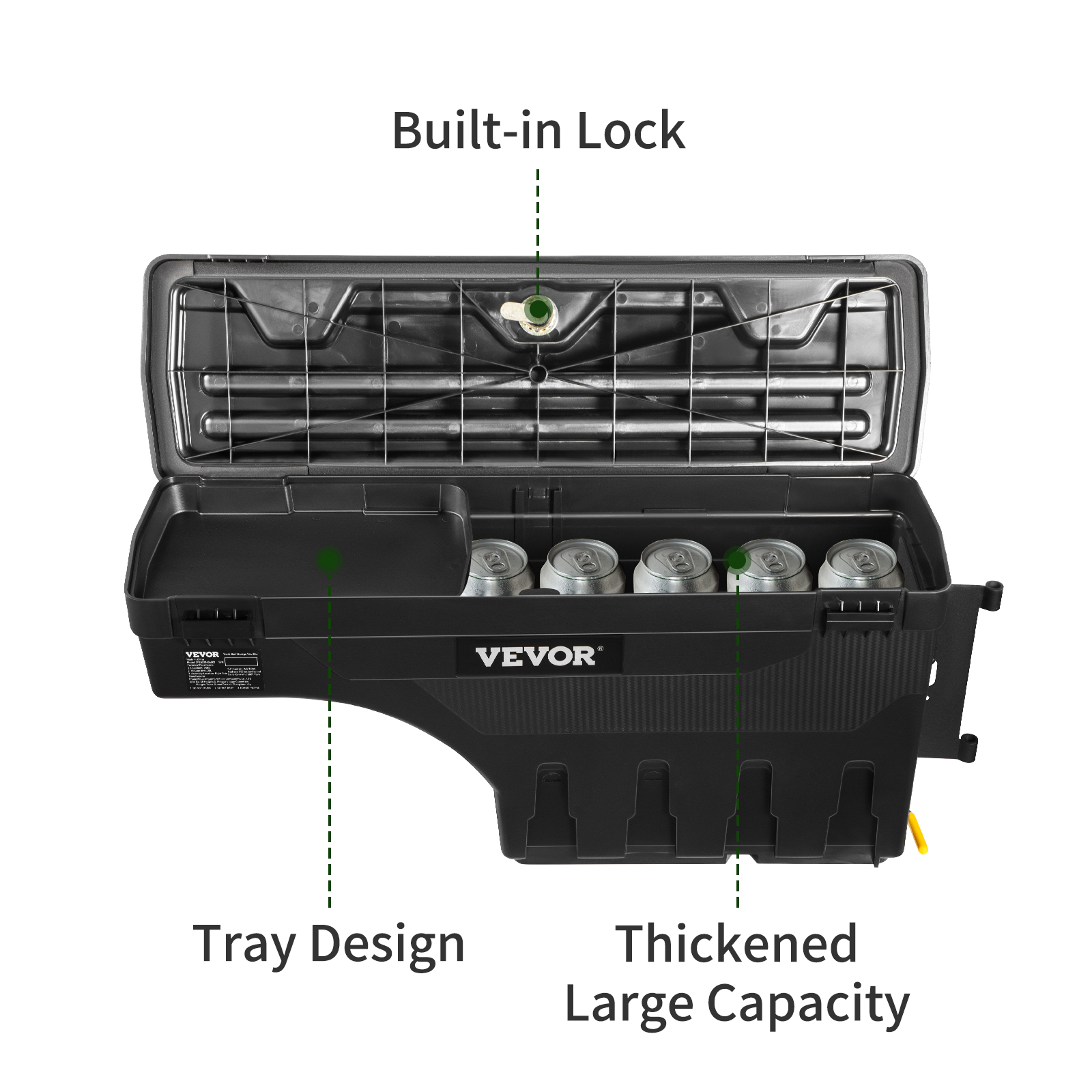 VEVOR tundra truck bed tool box with built-in lock, tray design, and thickened large capacity.