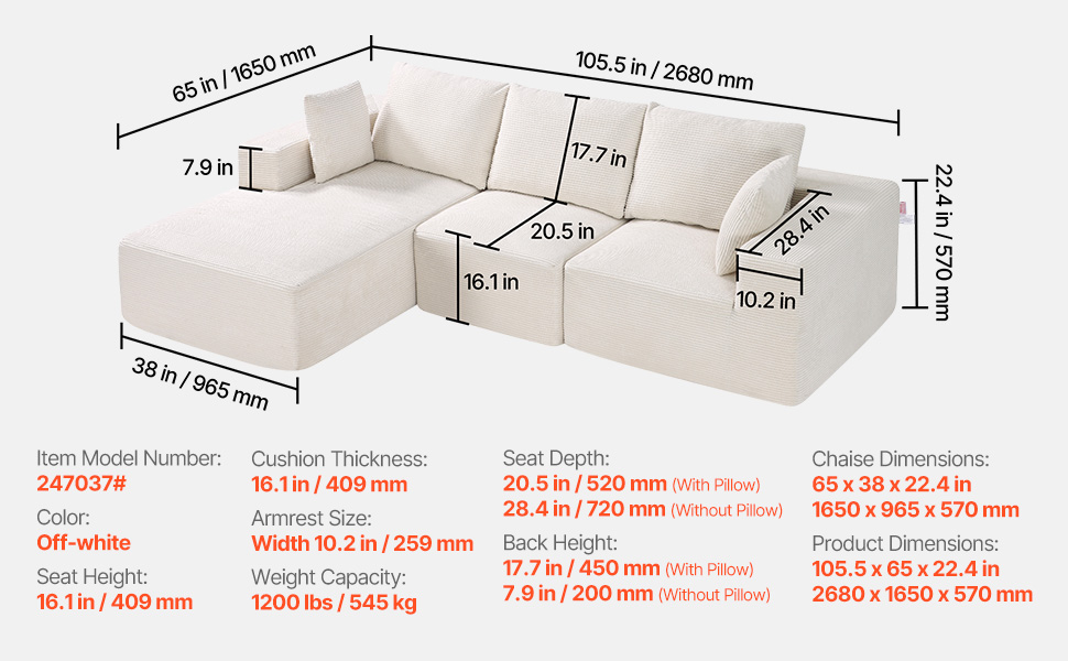 VEVOR Modular Sectional Sofa, Sectional Couch for Living Room, L Shaped ...