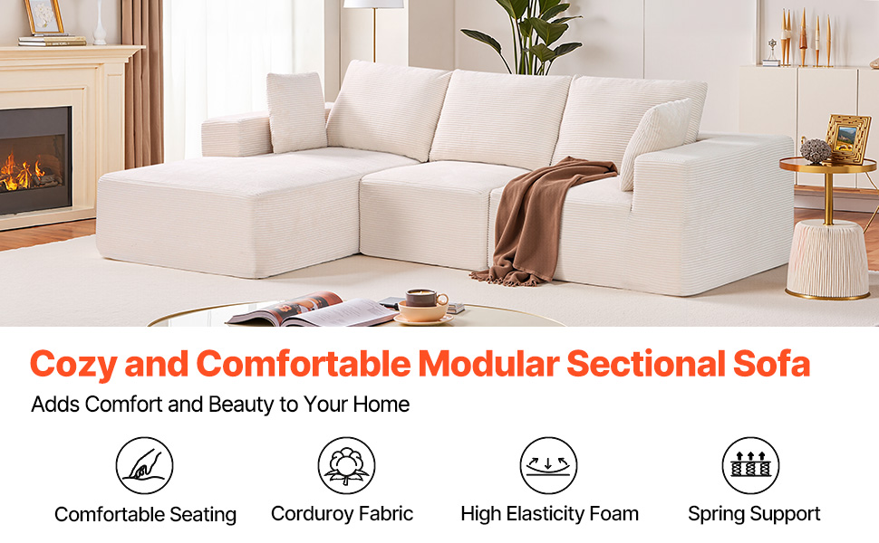 VEVOR Modular Sectional Sofa, Sectional Couch for Living Room, L Shaped ...