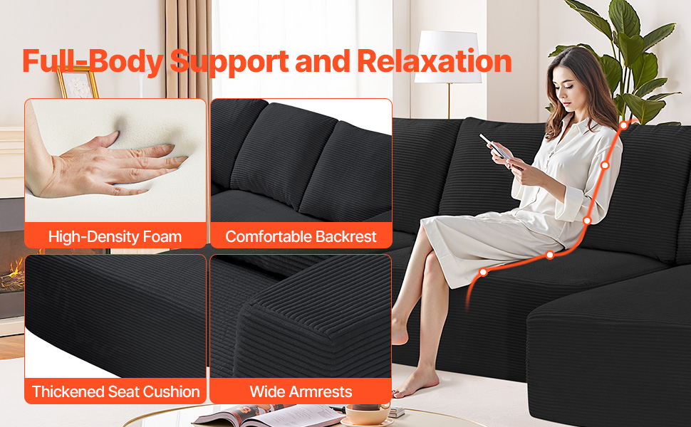 VEVOR Modular Sectional Sofa, U Shaped Couch, Sectional Sofa for Living ...