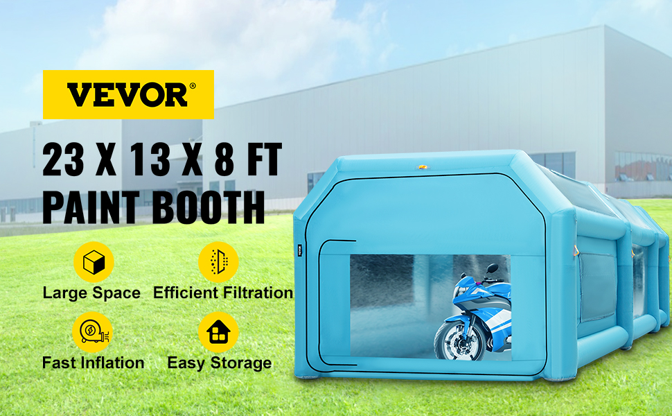 Надувна камера для розпилення VEVOR, 23 x 13 x 8 футів, пропонує багато місця та ефективну фільтрацію.