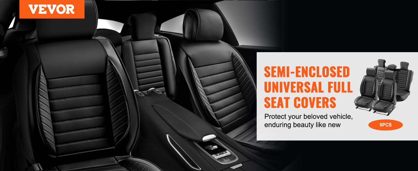 VEVOR car seat covers showcase black semi-enclosed design for universal fit, enhancing car interiors.