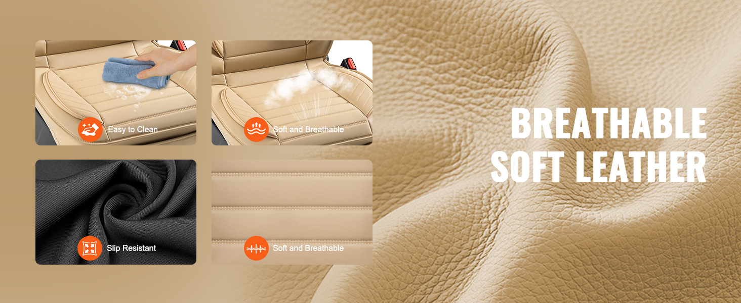 breathable VEVOR universal car seat covers with synthetic leather, high resilience foam, and anti-slip fabric.