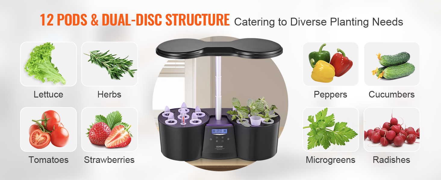 VEVOR Hydroponics Growing System, 12 Pods Indoor Growing System, Indoor ...