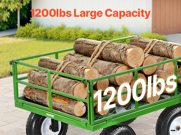 1400LB Capacity Garden Cart – 3-in-1 Heavy Duty Utility Wagon With 13" All-Terrain Tires, Removable Mesh Sides, 180° Swivel Handle – Flatbed, Fence, Or Trailer Configurations