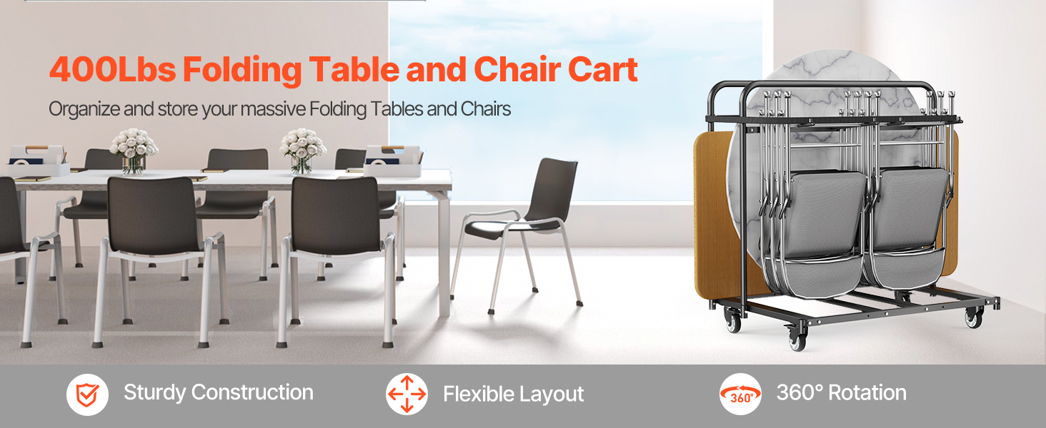 Folding Chair Rack Cart for 5 Tables+14 Chairs of 400LBS with Casters ...