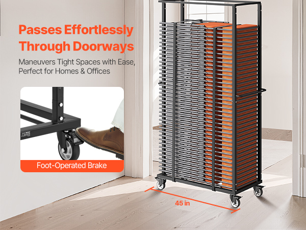 Folding Chair Rack Cart for 60 Chairs of 500LBS Casters/Locking Wheels ...