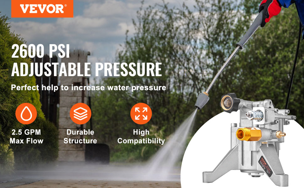 VEVOR Pressure Washer Pump, 7/8" Shaft Vertical, 3400 PSI, 2.5 GPM ...